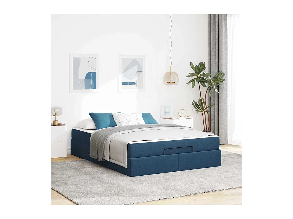 Cadre de lit avec stockage Bleu 160 x 200 cm tissu
