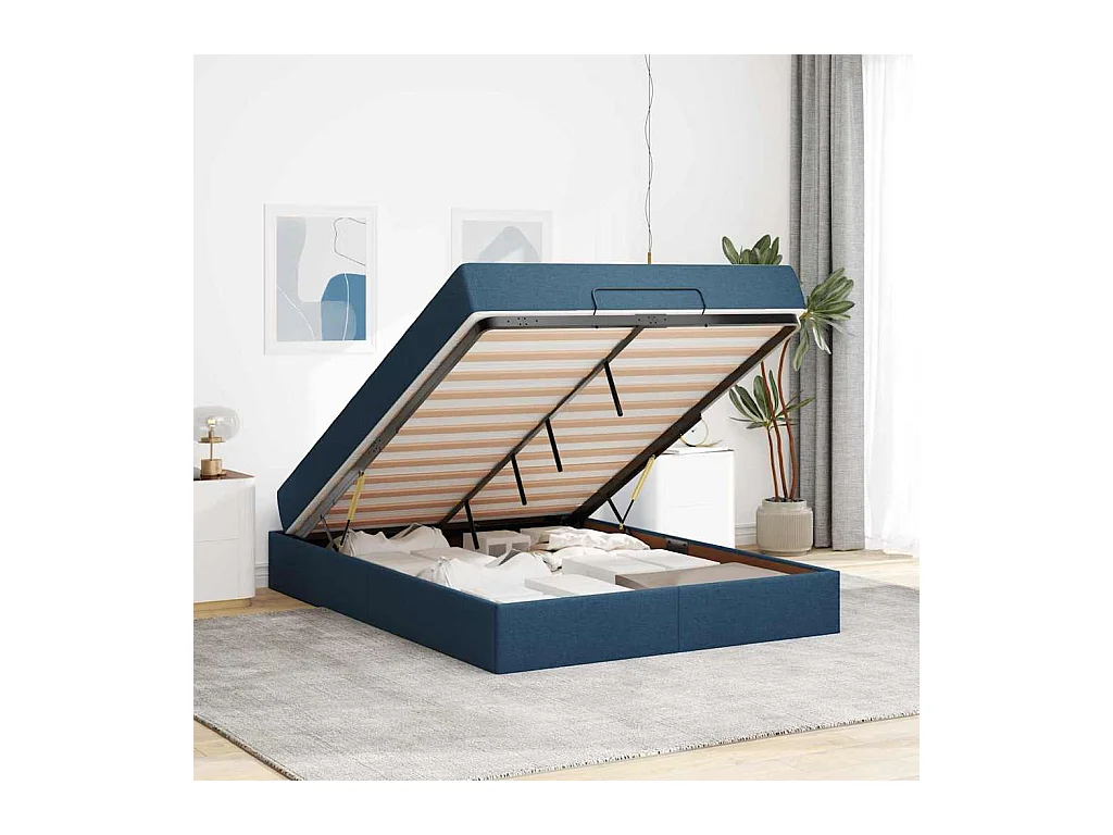 Cadre de lit avec stockage Bleu 160 x 200 cm tissu