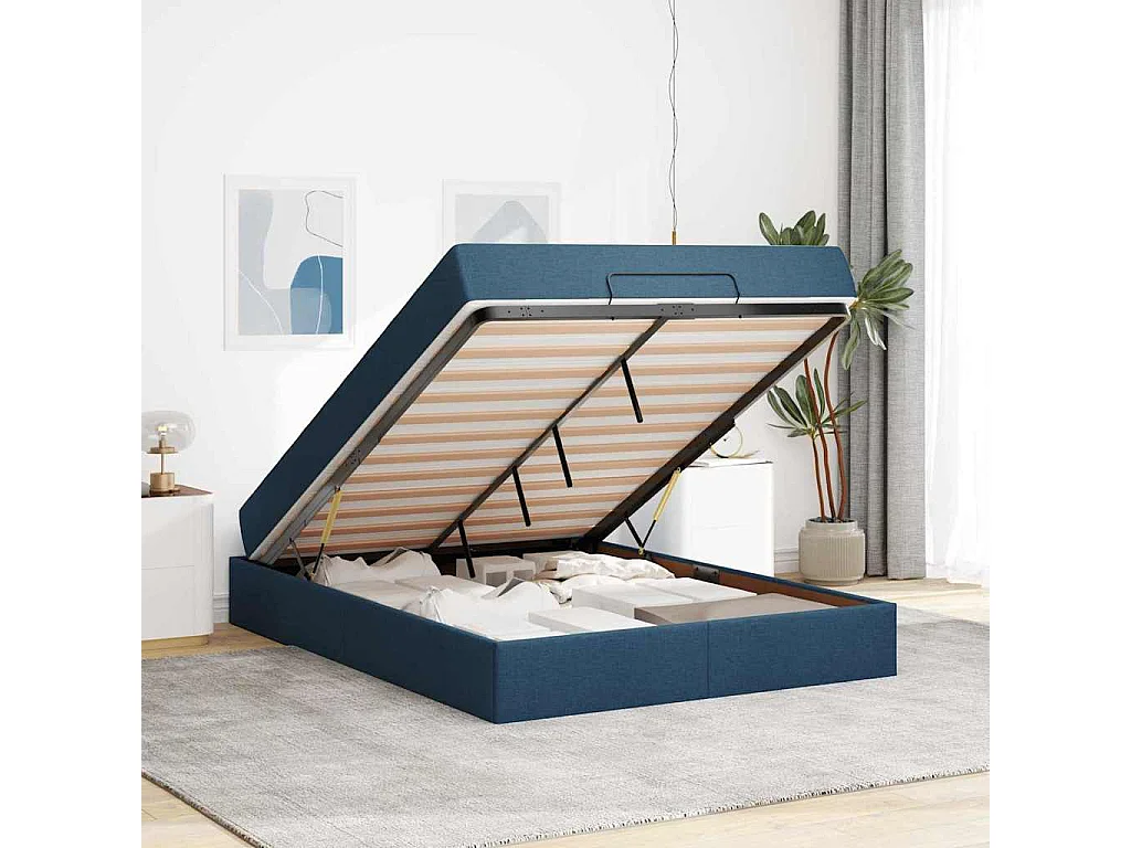 Cadre de lit avec stockage Bleu 160 x 200 cm tissu