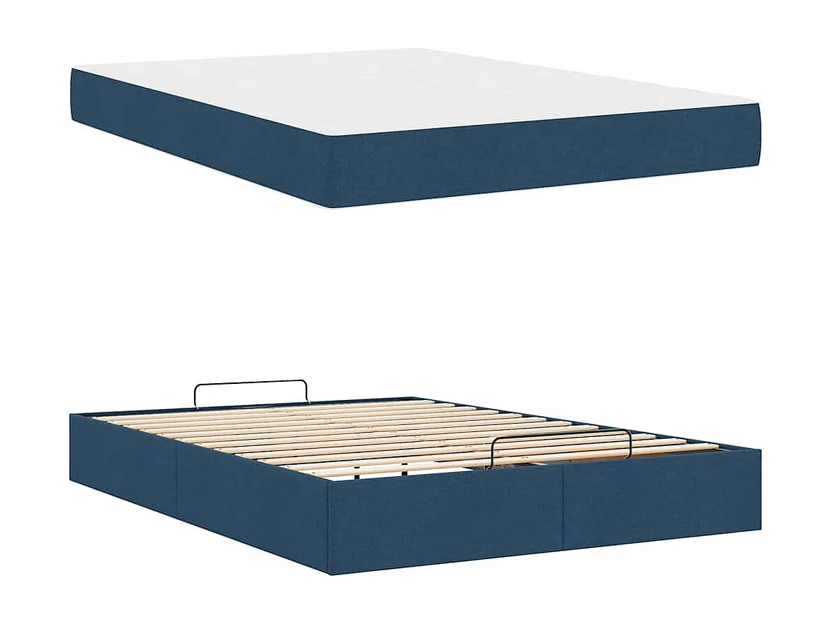 Cadre de lit avec stockage Bleu 160 x 200 cm tissu
