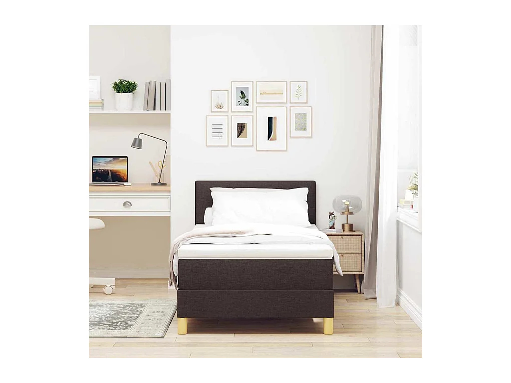 Cadre de lit avec matelas Marron foncé 90 x 190 cm tissu