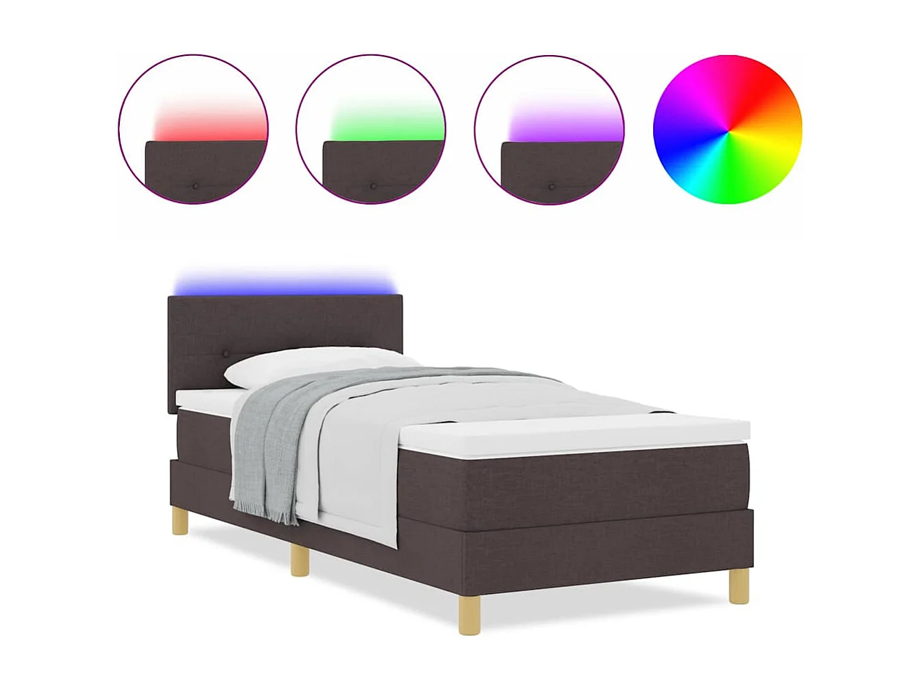 Cadre de lit avec matelas Marron foncé 90 x 190 cm tissu