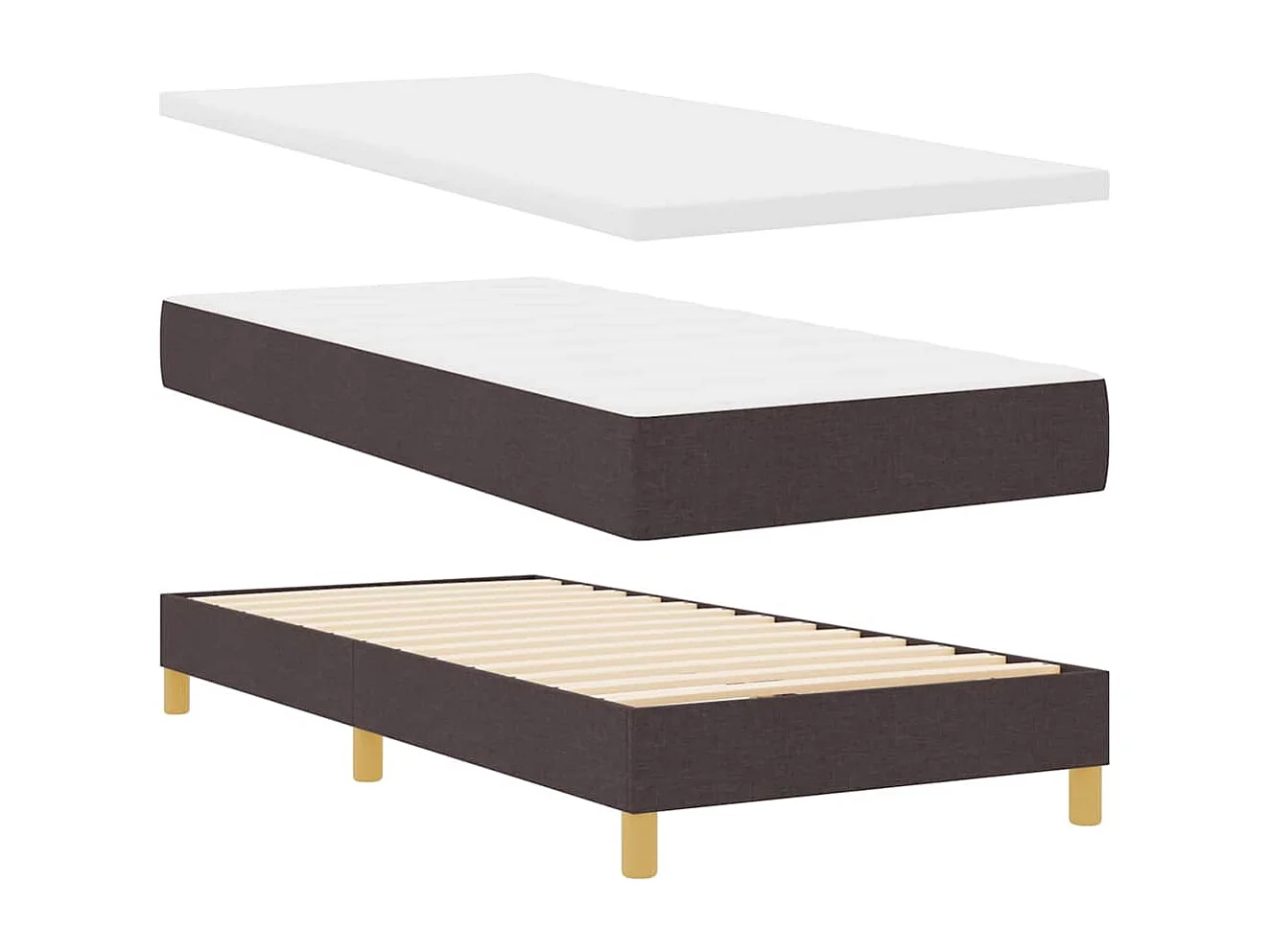 Cadre de lit avec matelas Marron foncé 90 x 190 cm tissu