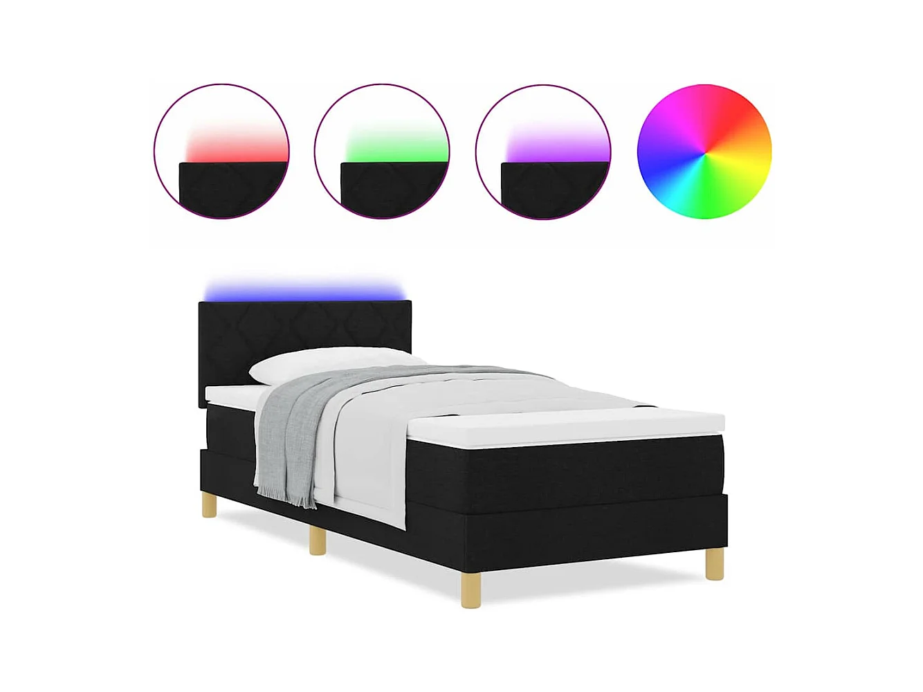 Cama tipo Box Spring con colchón Negro 100 x 200 cm tela