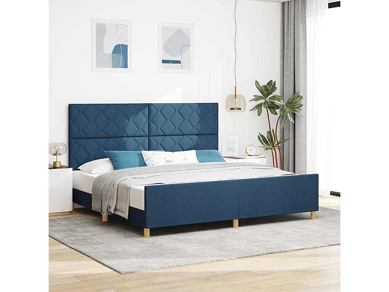 Estructura de cama con cabecera Azul 200 x 200 cm tela
