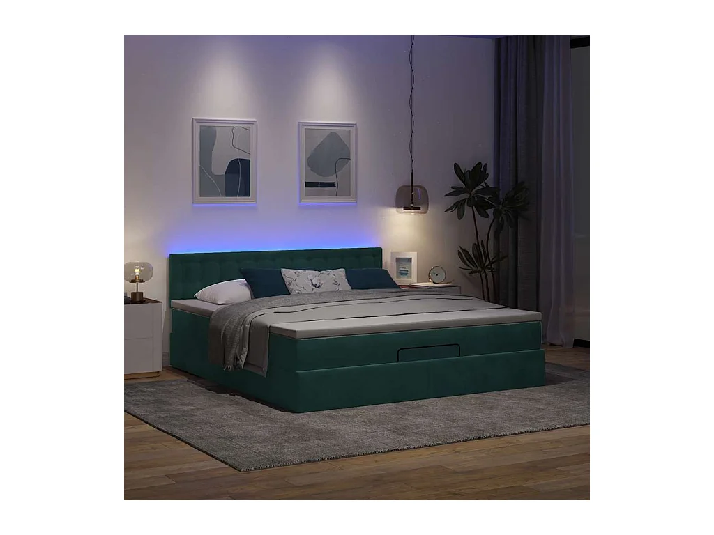 Cadre de lit ottoman avec matelas vert foncé 160x200 cm velours