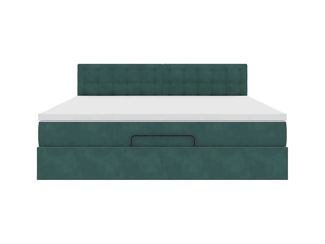 Cadre de lit ottoman avec matelas vert foncé 160x200 cm velours