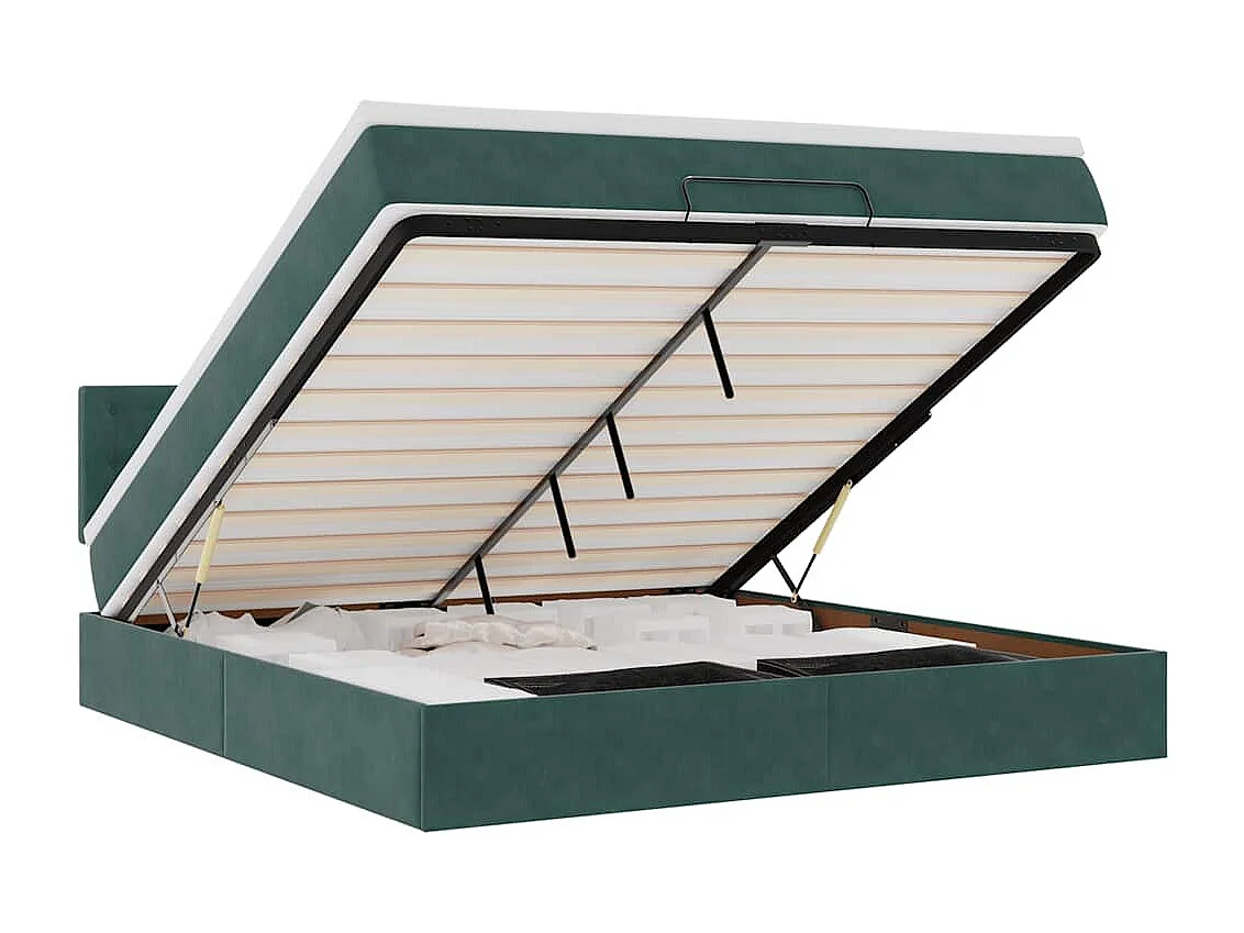 Cadre de lit ottoman avec matelas vert foncé 160x200 cm velours