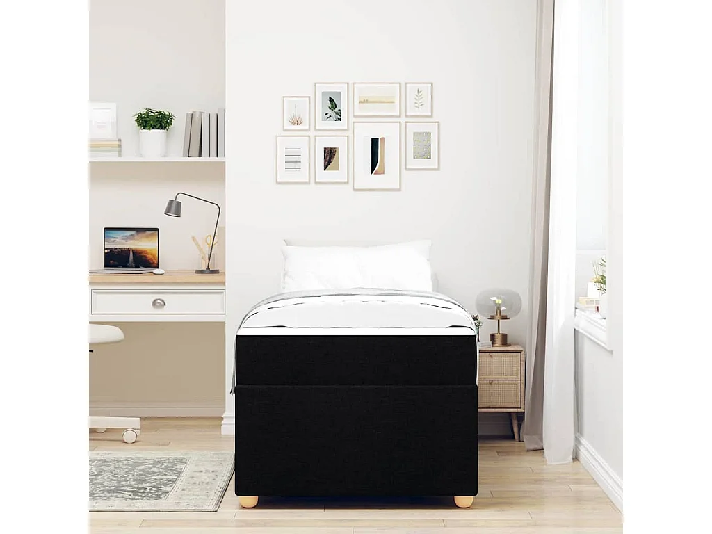 Cadre de lit avec matelas Noir 90 x 190 cm tissu