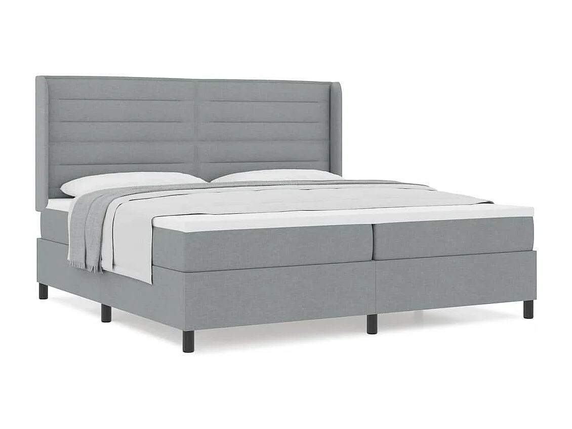 Cama tipo Box Spring con colchón Gris claro 200 x 200 cm tela