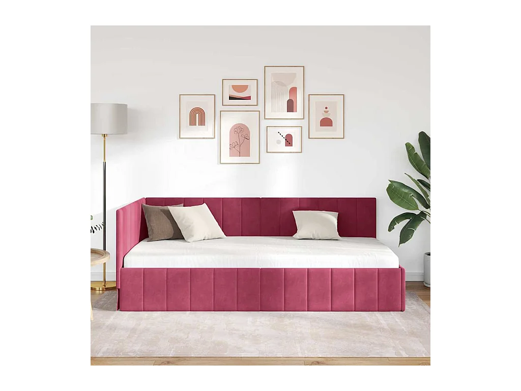 Cadre de lit d'angle Rouge bordeaux 90 x 190 cm Velours