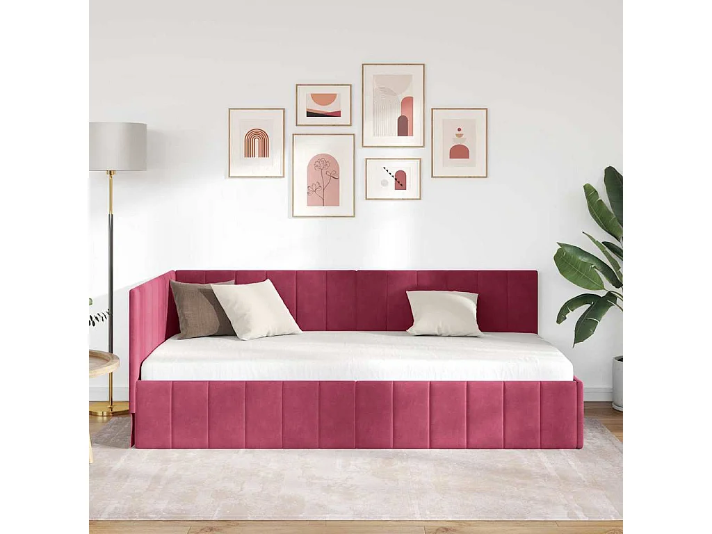 Cadre de lit d'angle Rouge bordeaux 90 x 190 cm Velours