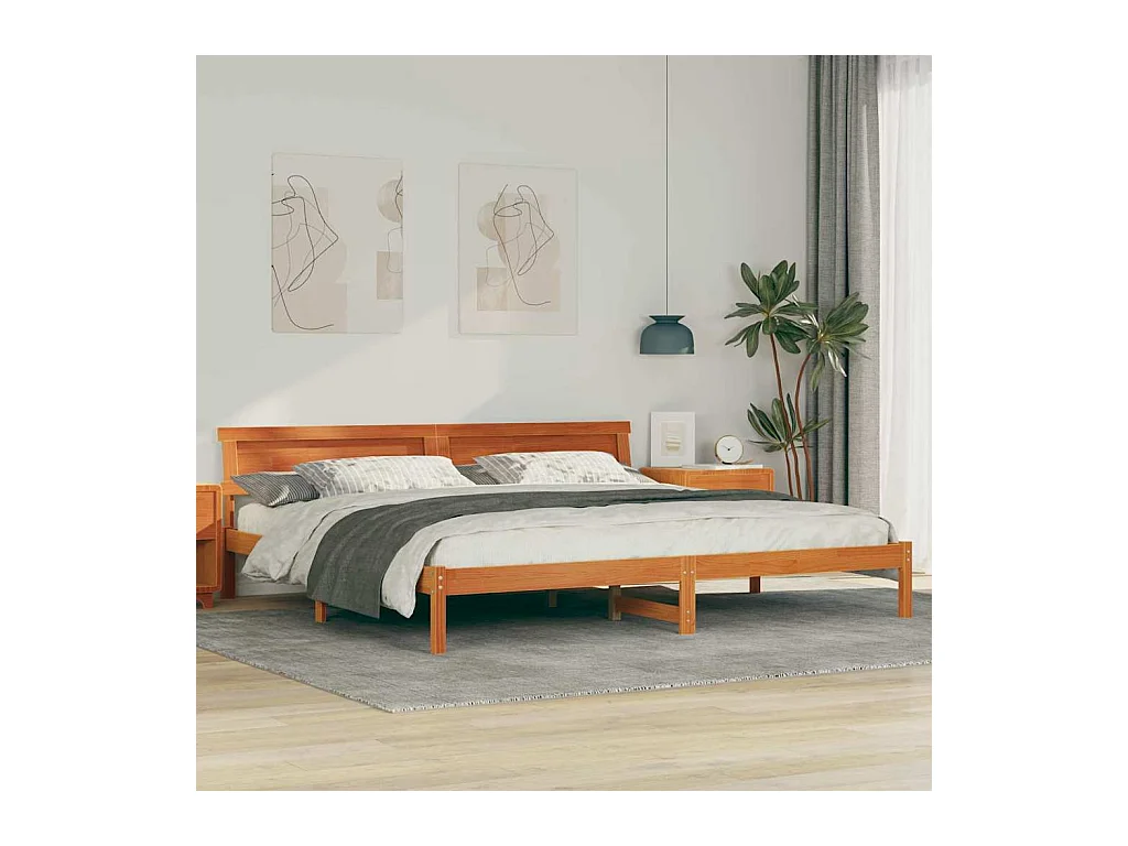 Estrutura da Cama com cabeceira Castanho-mel 180 x 200 cm
