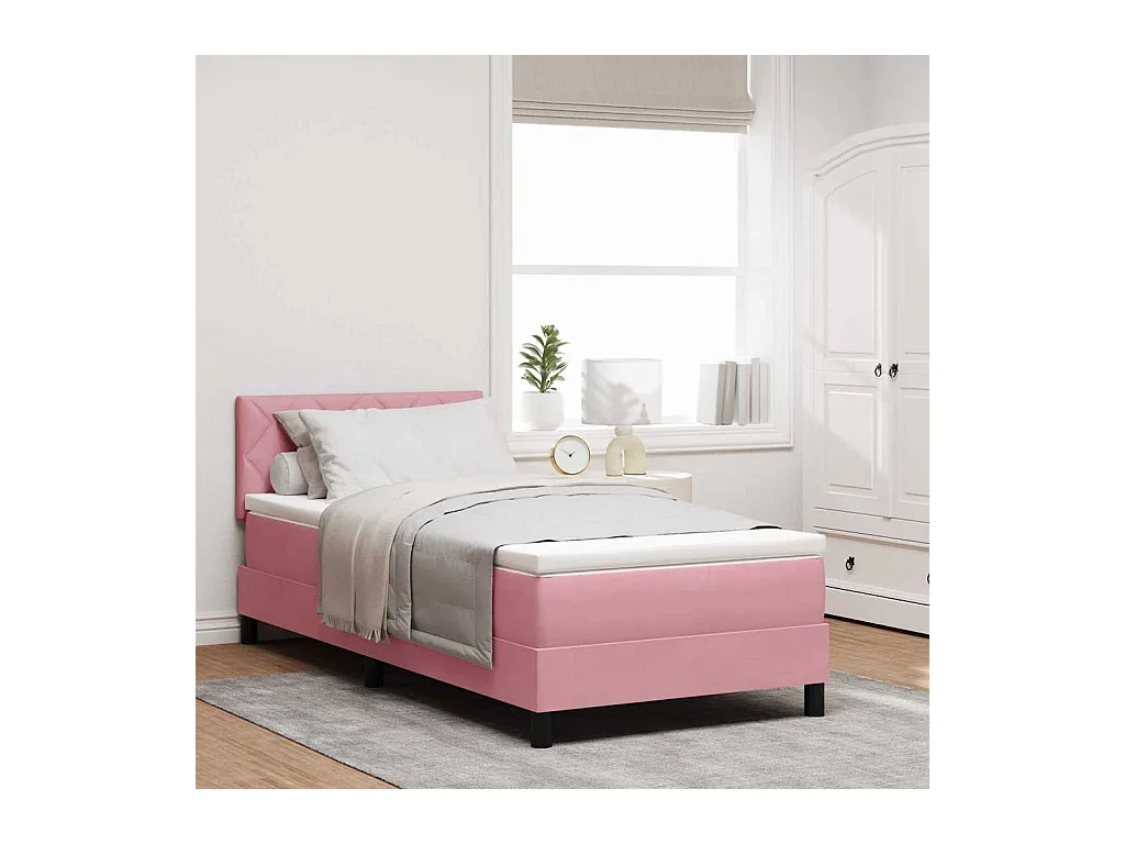 Cama tipo Box Spring con cabecera Rosa 90 x 190 cm Terciopelo