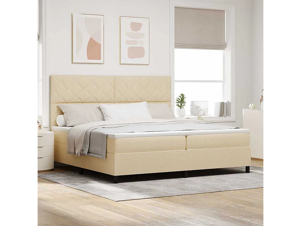 Cadre de lit avec matelas Crème 200 x 200 cm tissu