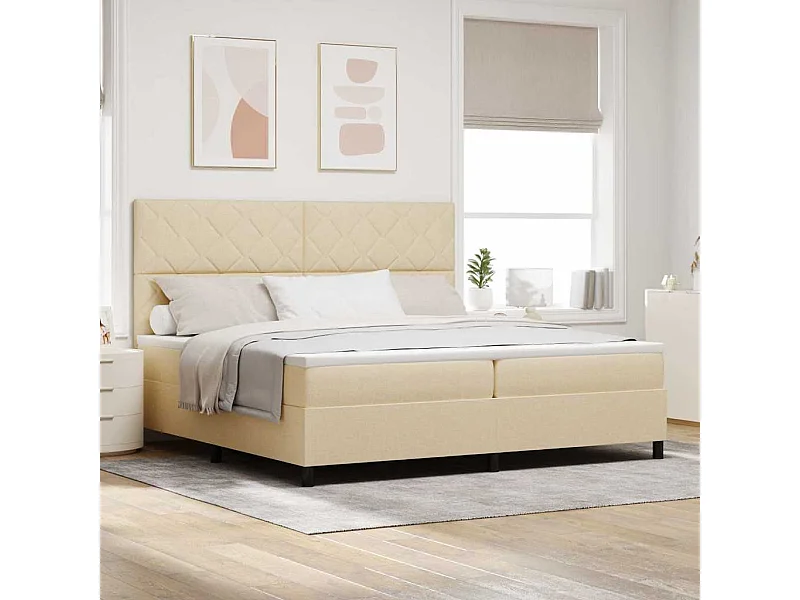 Cadre de lit avec matelas Crème 200 x 200 cm tissu