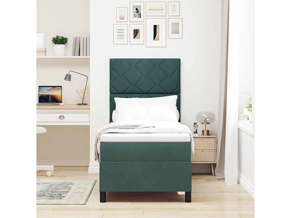 Cadre de lit avec matelas Vert foncé 80 x 200 cm Velours