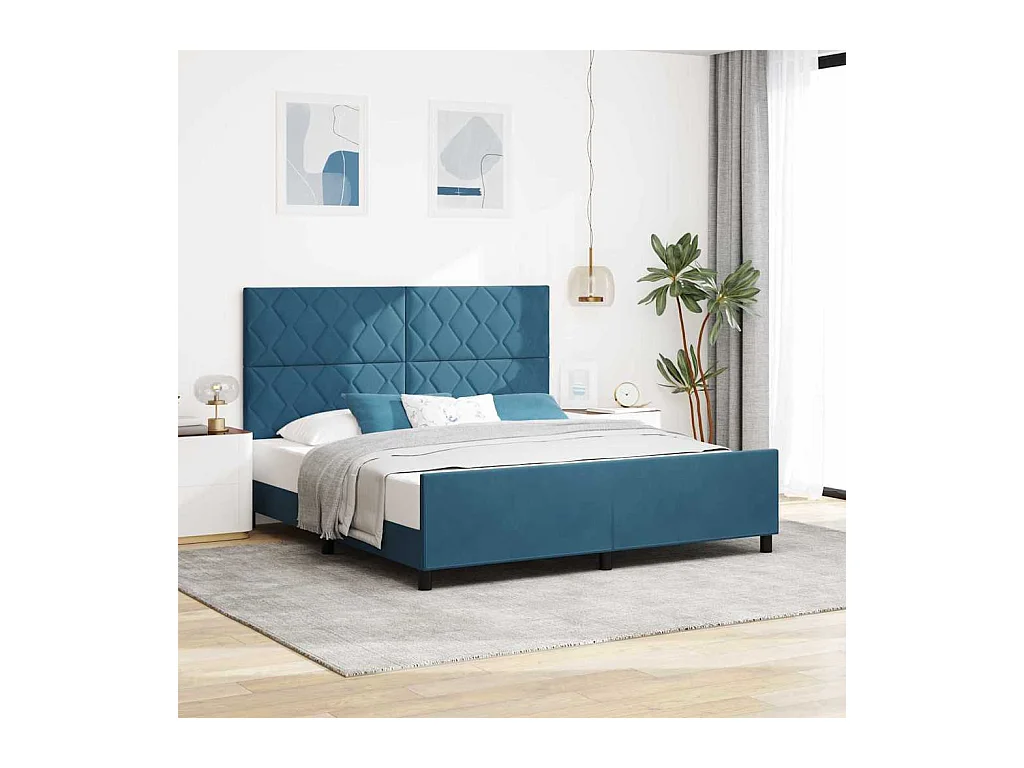 Cadre de lit avec tête de lit Bleu foncé 180 x 200 cm Velours