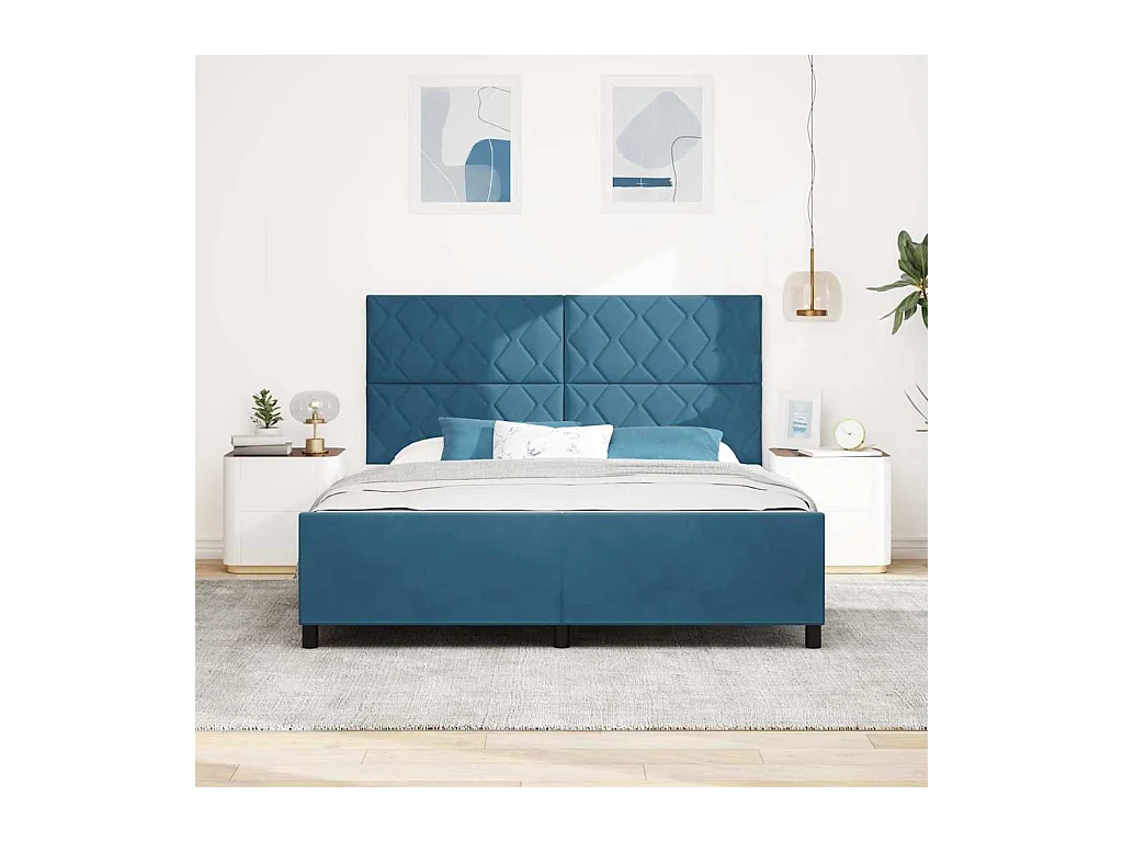Cadre de lit avec tête de lit Bleu foncé 180 x 200 cm Velours