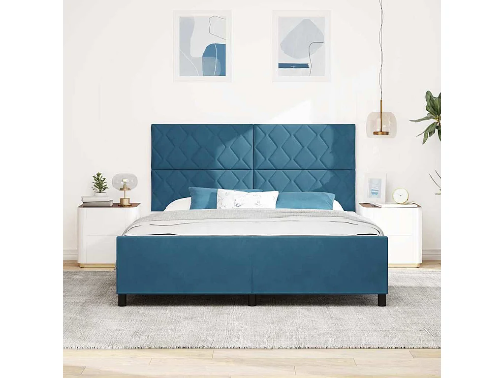 Cadre de lit avec tête de lit Bleu foncé 180 x 200 cm Velours