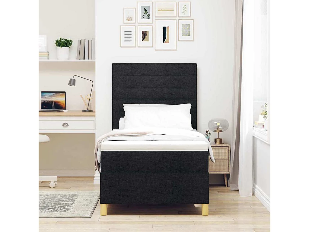 Cama tipo Box Spring con colchón Negro 90 x 190 cm tela