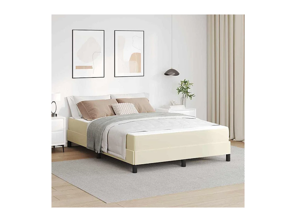 Cadre de lit avec matelas Crème 140 x 190 cm Faux cuir
