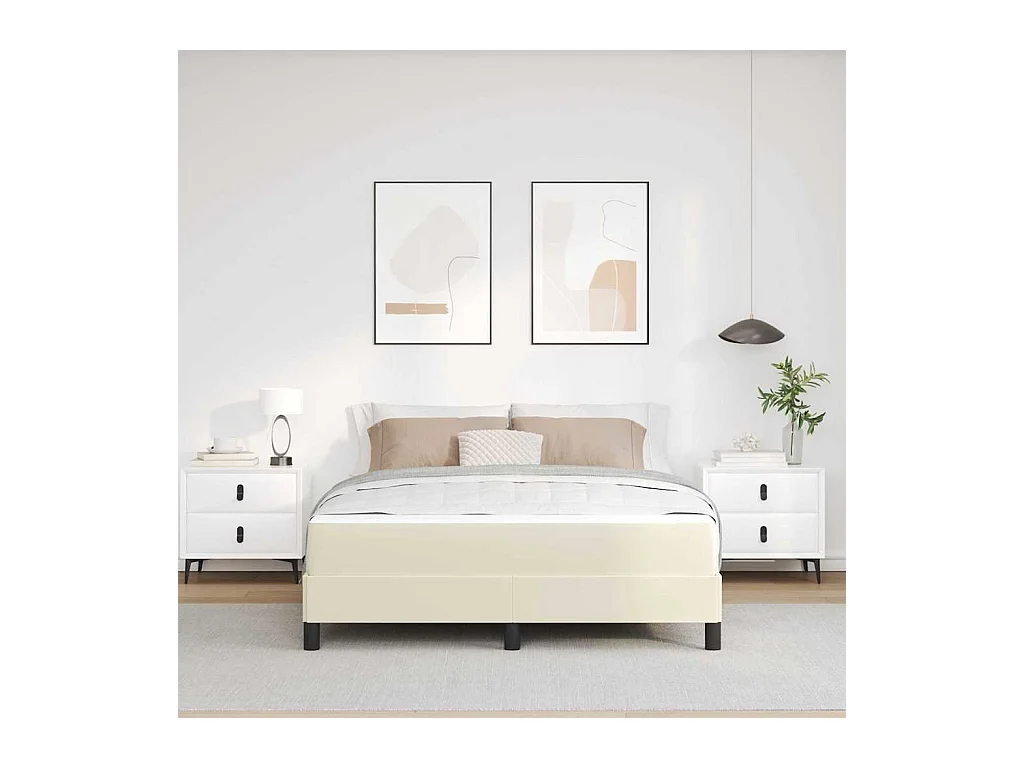 Cadre de lit avec matelas Crème 140 x 190 cm Faux cuir