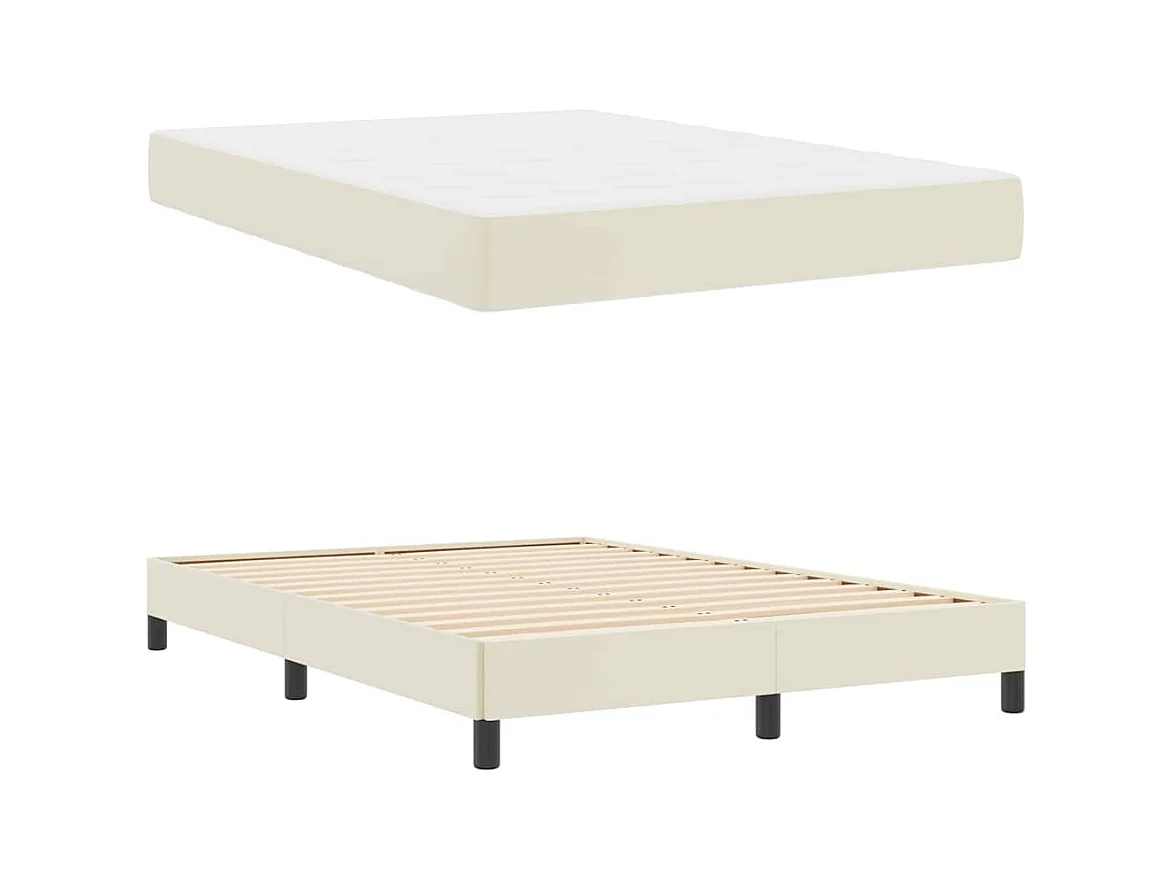 Cadre de lit avec matelas Crème 140 x 190 cm Faux cuir