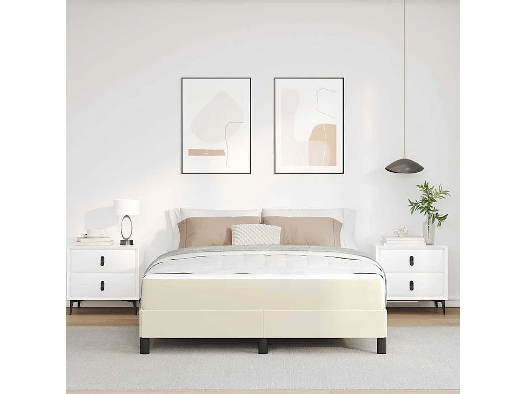 Cama com colchão Creme 140 x 190 cm Couro sintético