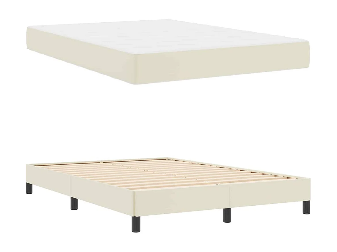 Cama com colchão Creme 140 x 190 cm Couro sintético