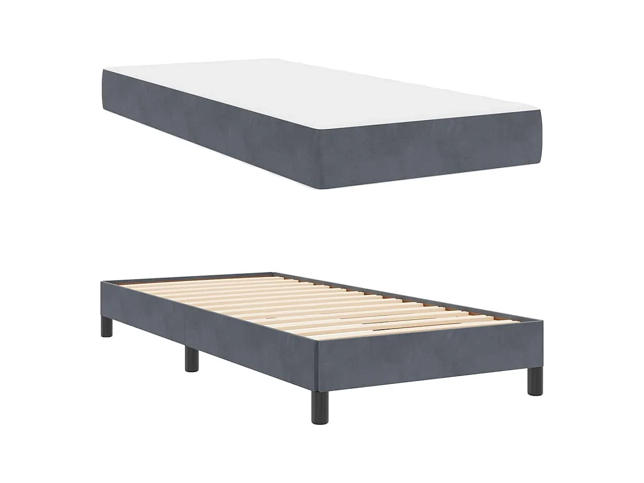 Cadre de lit avec matelas Gris foncé 100 x 200 cm Velours