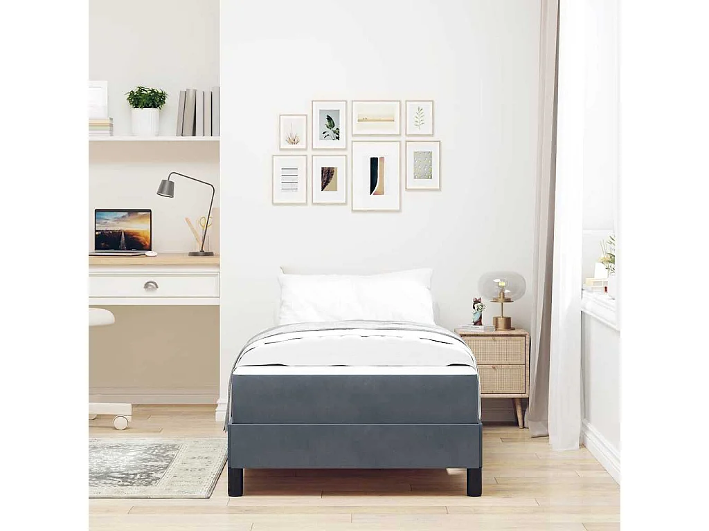 Cadre de lit avec matelas Gris foncé 100 x 200 cm Velours