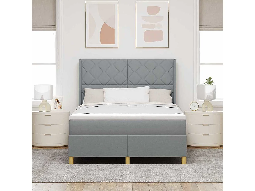 Cama con Somier con colchón Gris claro 160 x 200 cm tela