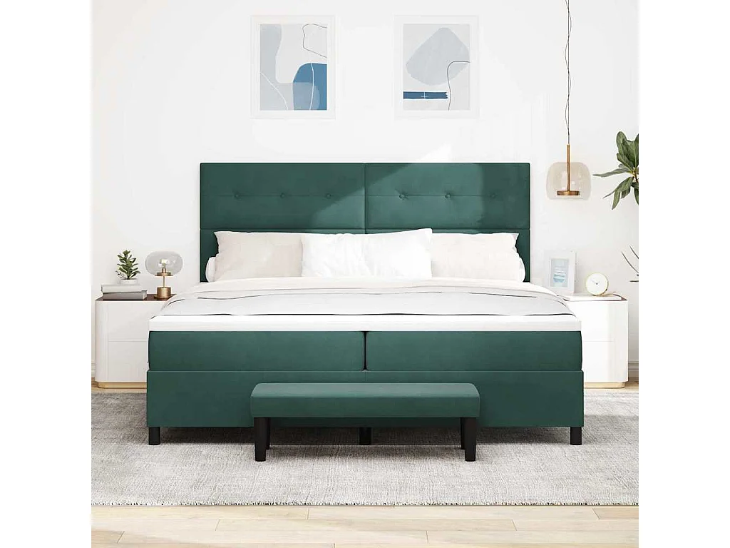 Cama tipo Box Spring Verde oscuro 200 x 200 cm Terciopelo