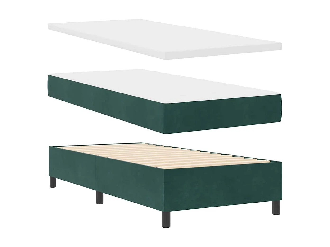 Cama Box com colchão Verde-escuro 100 x 200 cm Veludo