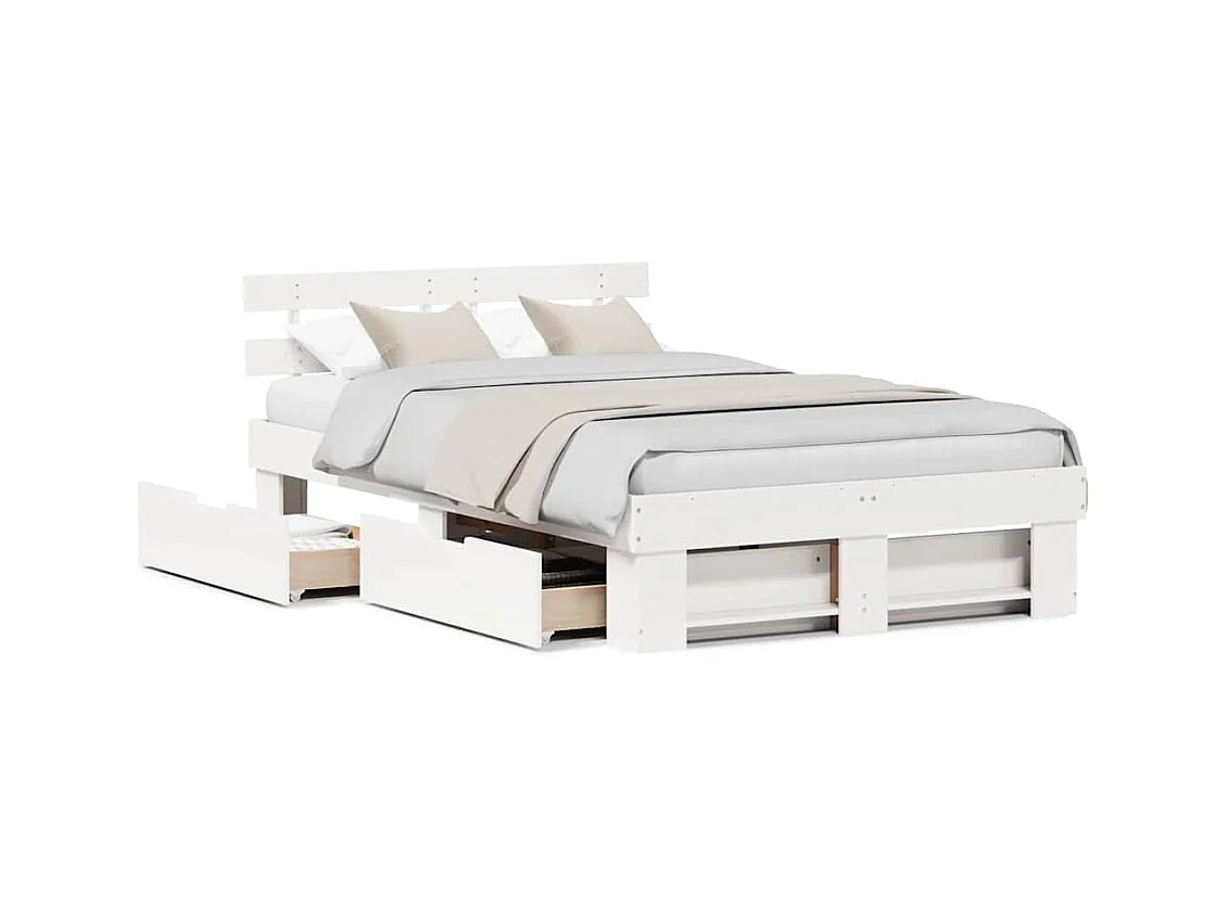 Cadre de lit avec tiroir Blanc 135 x 190 cm Bois massif en pin