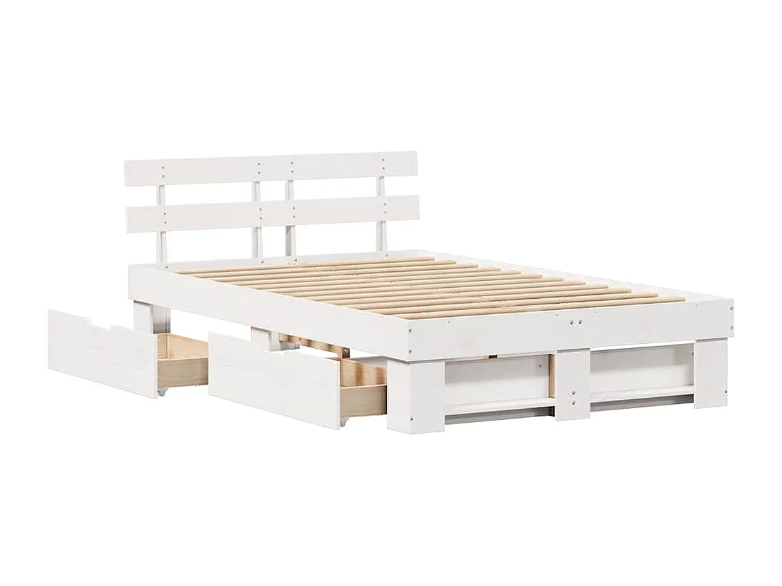 Cadre de lit avec tiroir Blanc 135 x 190 cm Bois massif en pin