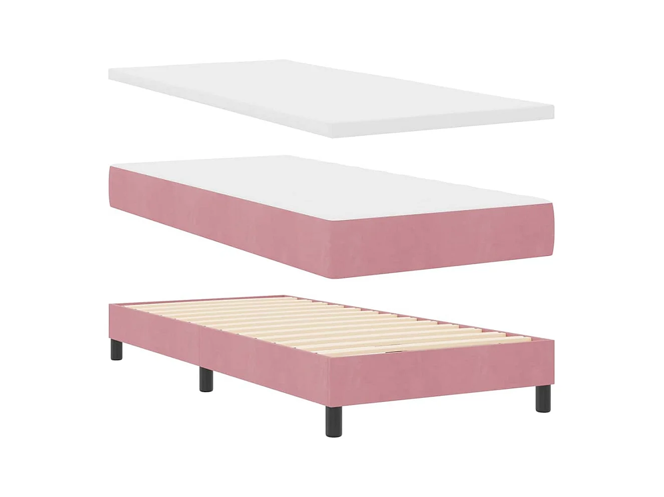 Cadre de lit avec matelas avec matelas Rose 90 x 200 cm tissu