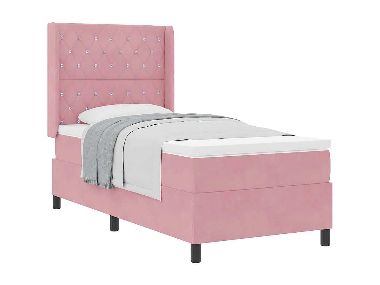 Cama tipo Box Spring con cabecera Rosa 100 x 200 cm Terciopelo