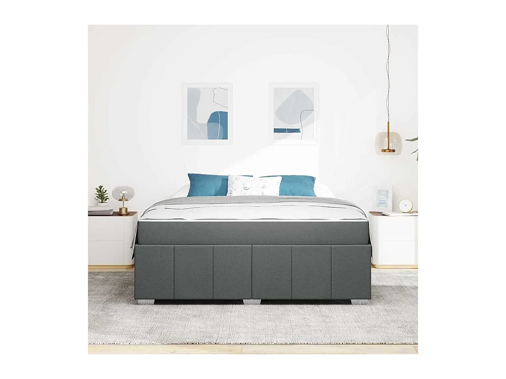 Estructura de cama con colchón Gris oscuro 180 x 200 cm tela