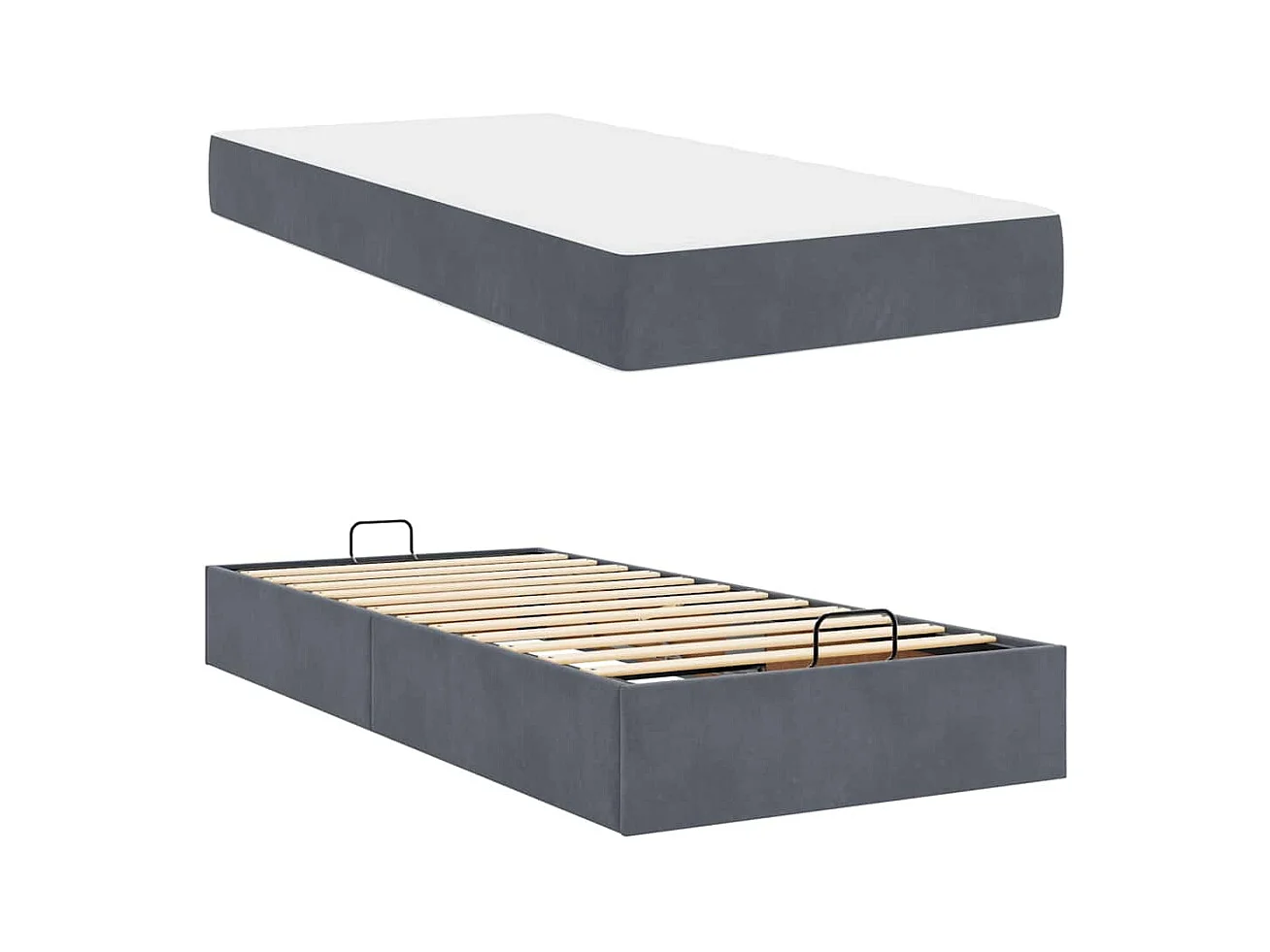 Cadre de lit avec matelas Gris foncé 100 x 200 cm Velours