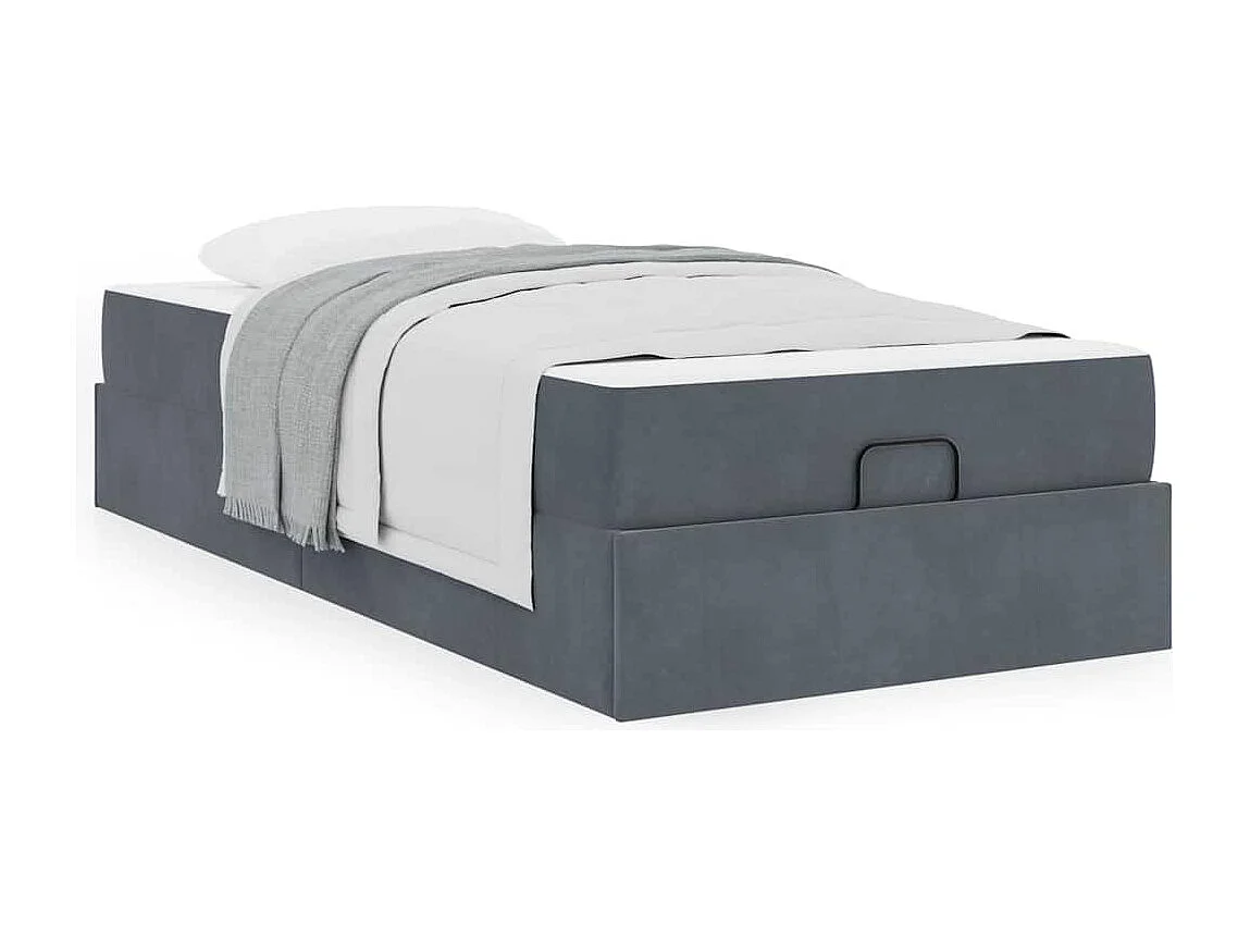 Cadre de lit avec matelas Gris foncé 100 x 200 cm Velours