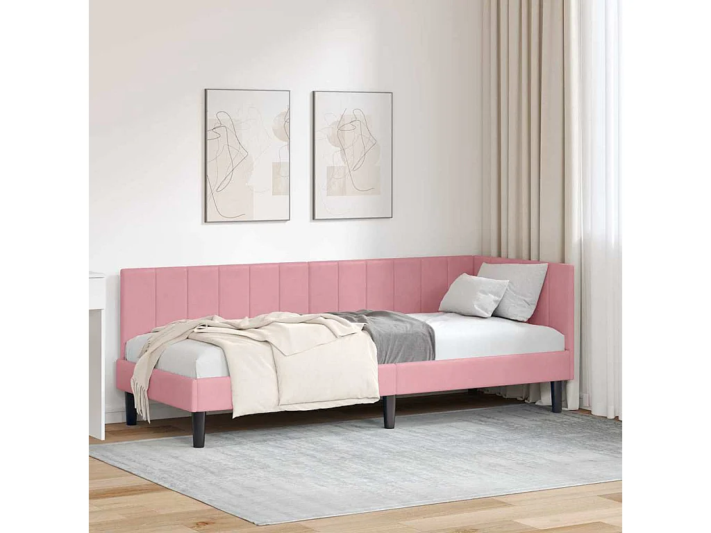 Estructura de cama en esquina Rosa 80 x 200 cm Terciopelo