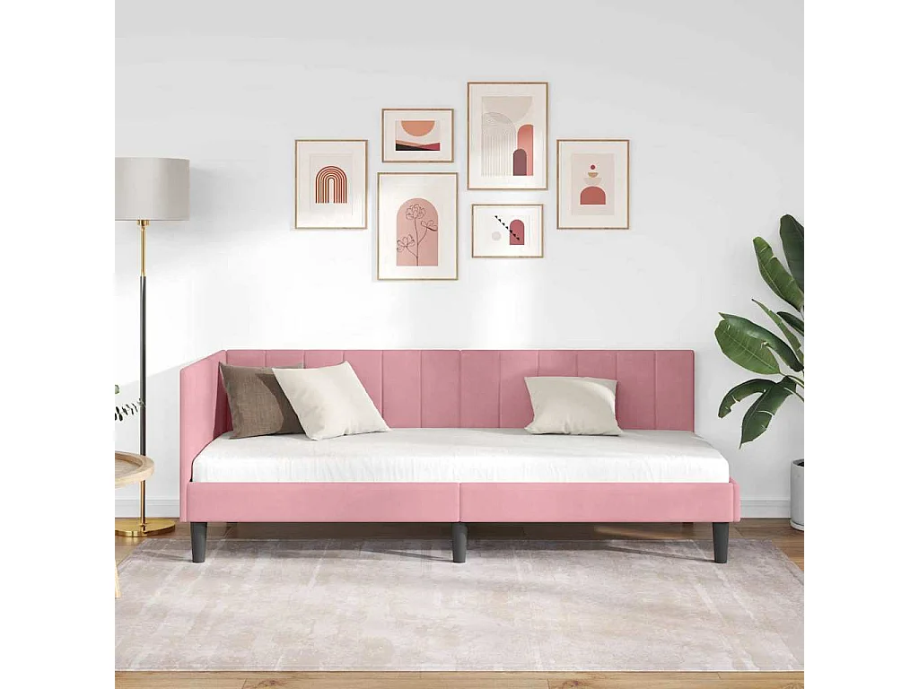 Estructura de cama en esquina Rosa 80 x 200 cm Terciopelo