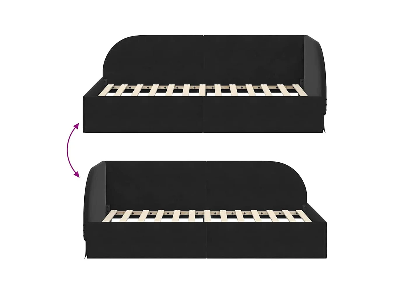 Cadre de lit d'angle avec tête de lit Noir 90 x 200 cm Velours