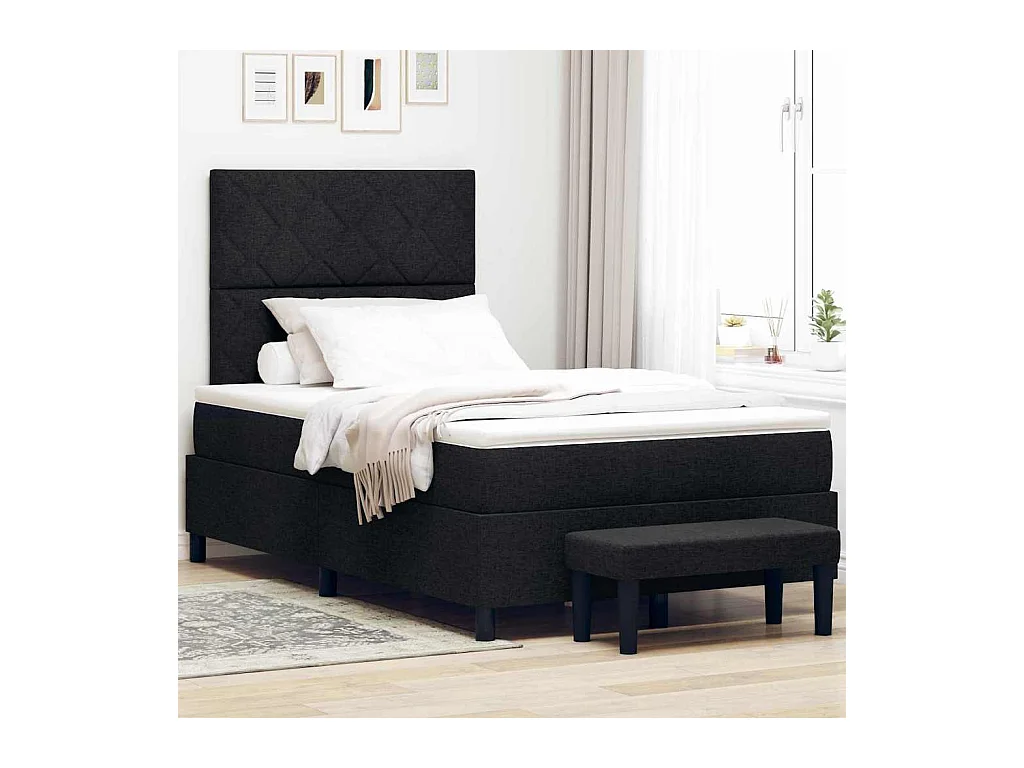 Cama tipo Box Spring con colchón Negro 120 x 200 cm tela