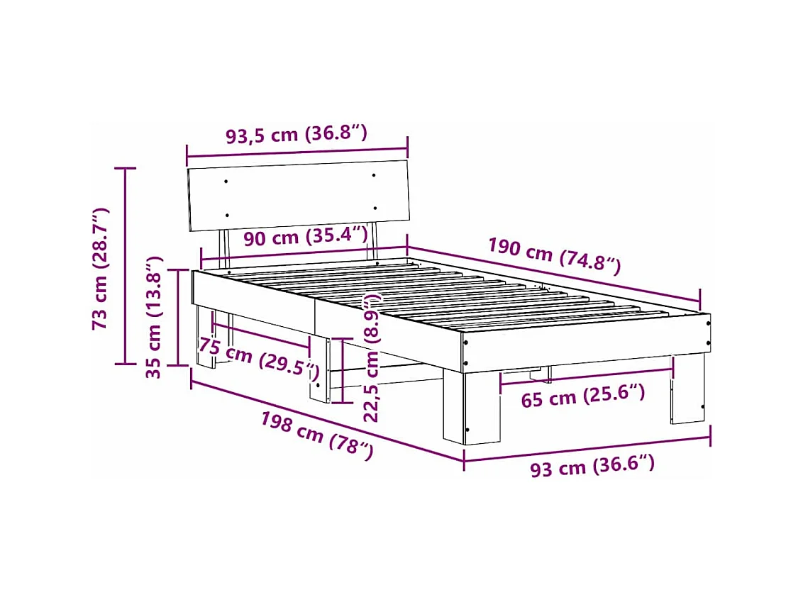 Estrutura da Cama Branco 90 x 190 cm Madeira de pinho maciça