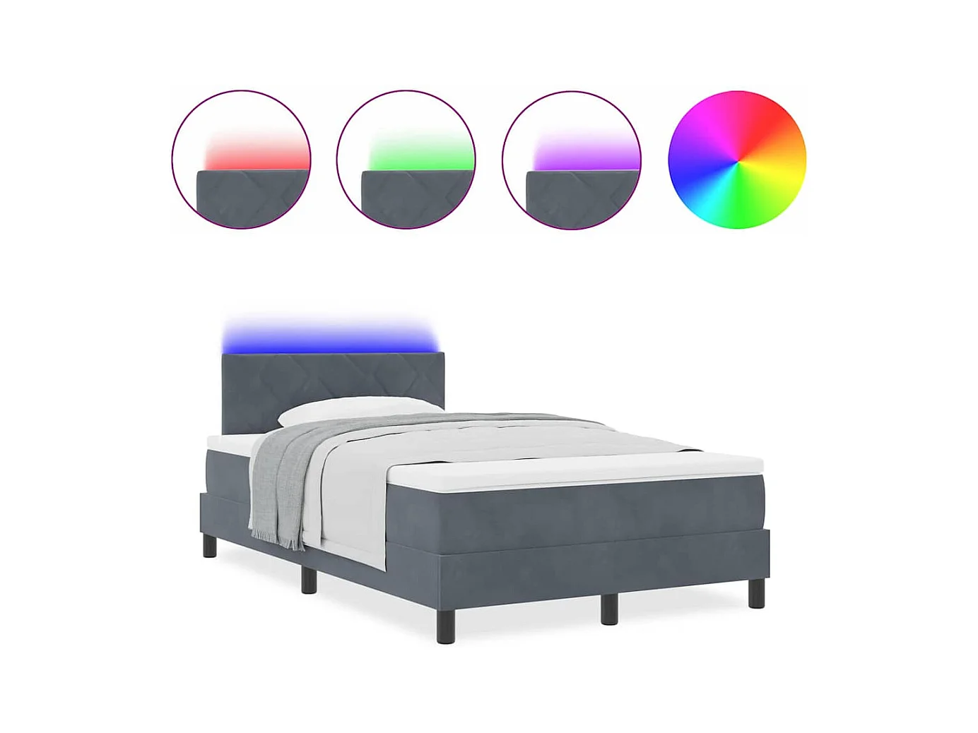 Cadre de lit avec matelas Gris foncé 120 x 190 cm Velours