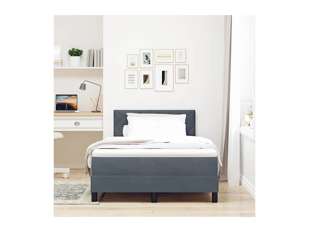 Cama Box com colchão Cinzento escuro 120 x 190 cm Veludo
