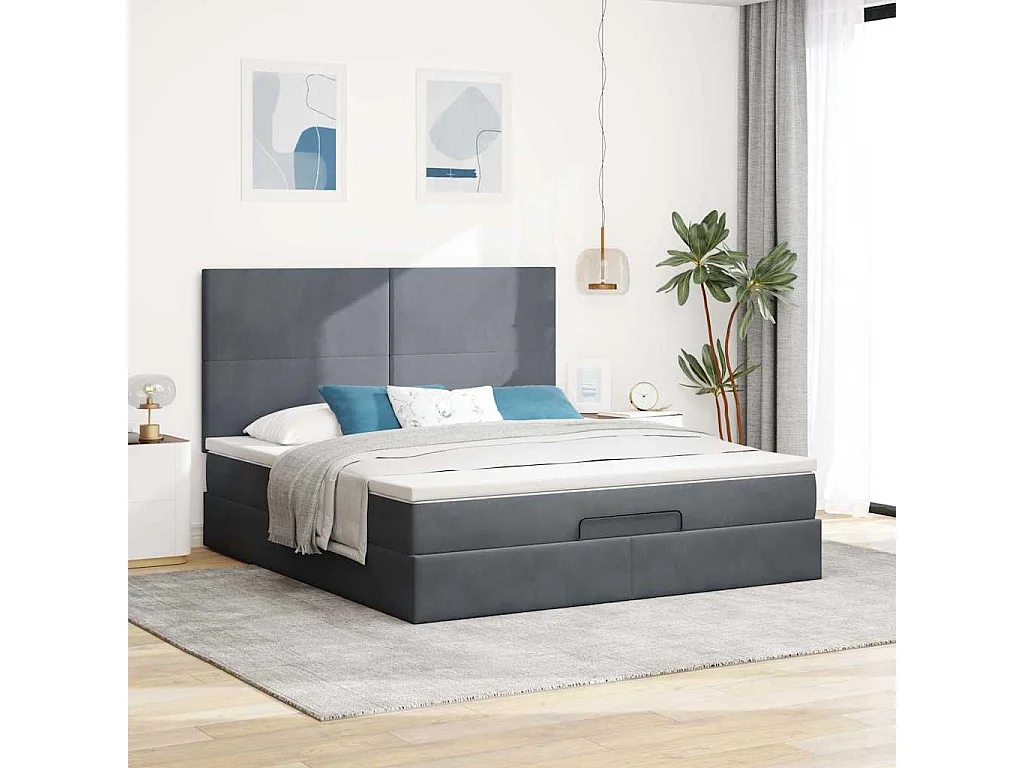 Ottoman bed met matrassen 160x200cm fluweel donkergrijs